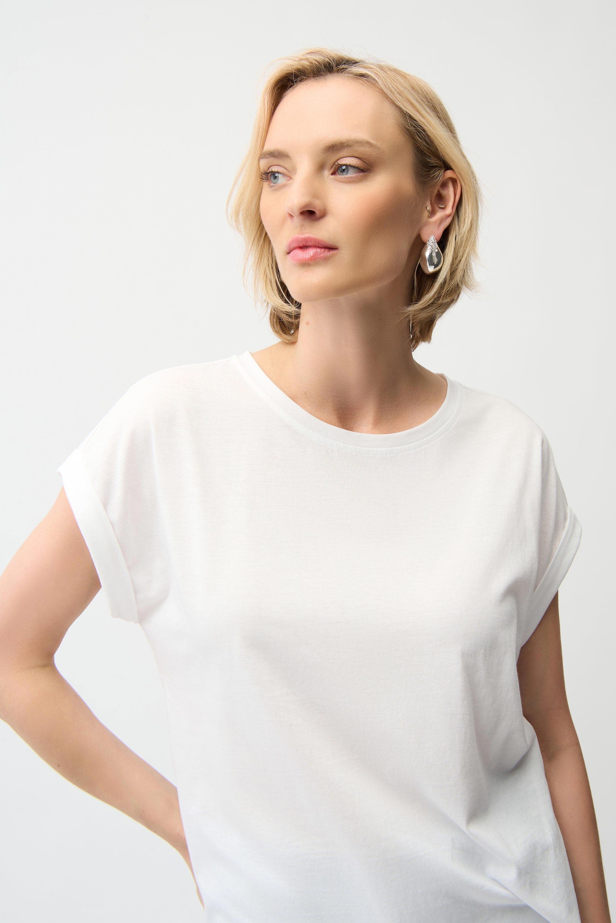 Joseph Ribkoff Cotton Boxy Crewneck T-Shirt-261999