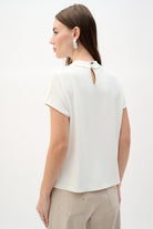 Woven Twill Boxy Top With Cowl Neck
