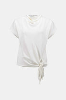 Woven Twill Boxy Top With Cowl Neck