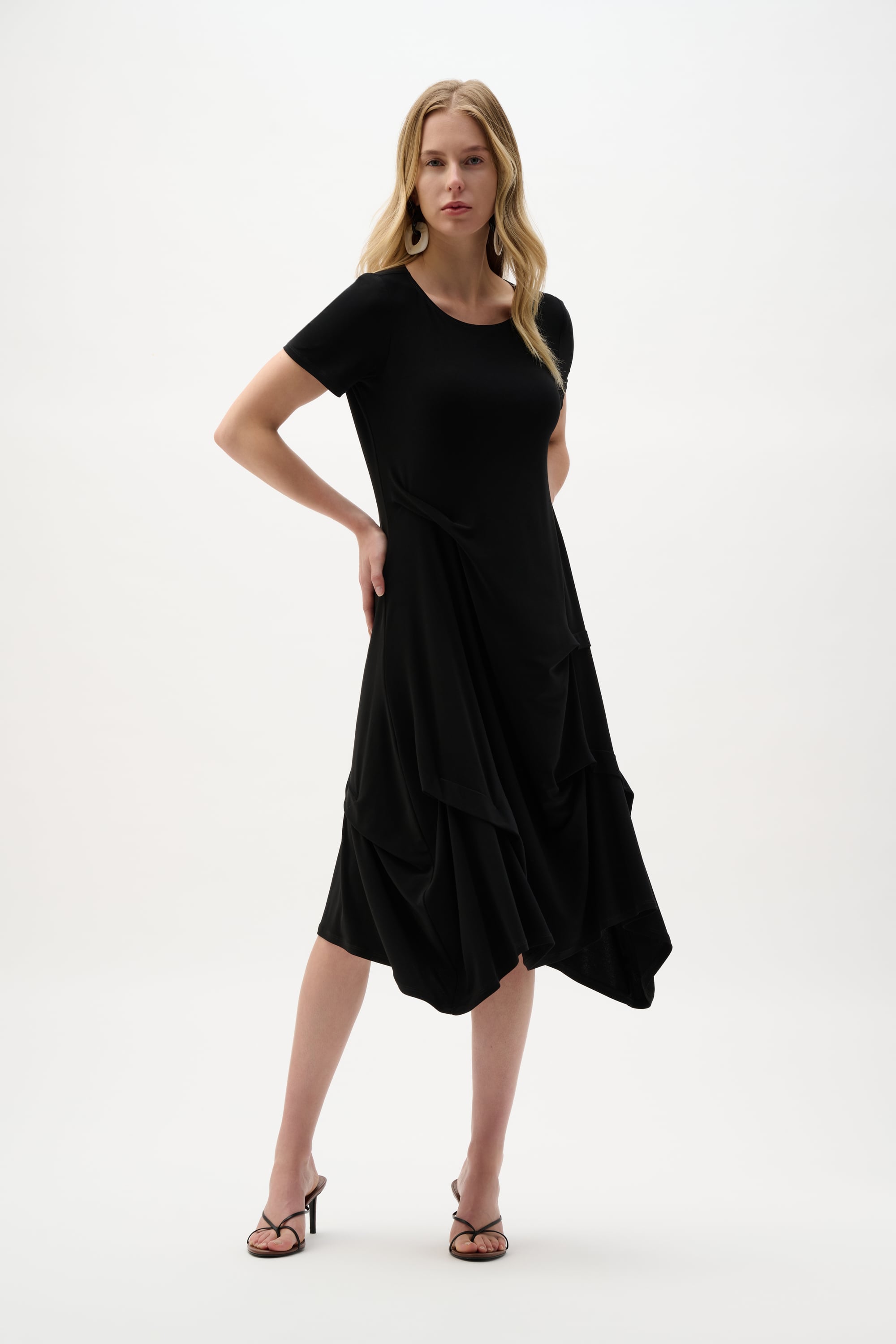 Silky Knit Trapeze Dress With Boat Neck