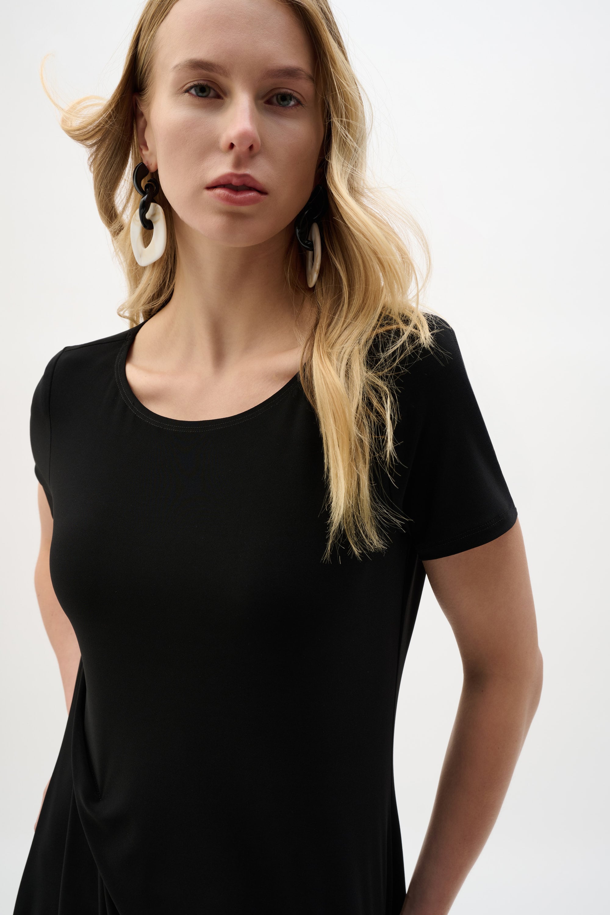 Silky Knit Trapeze Dress With Boat Neck