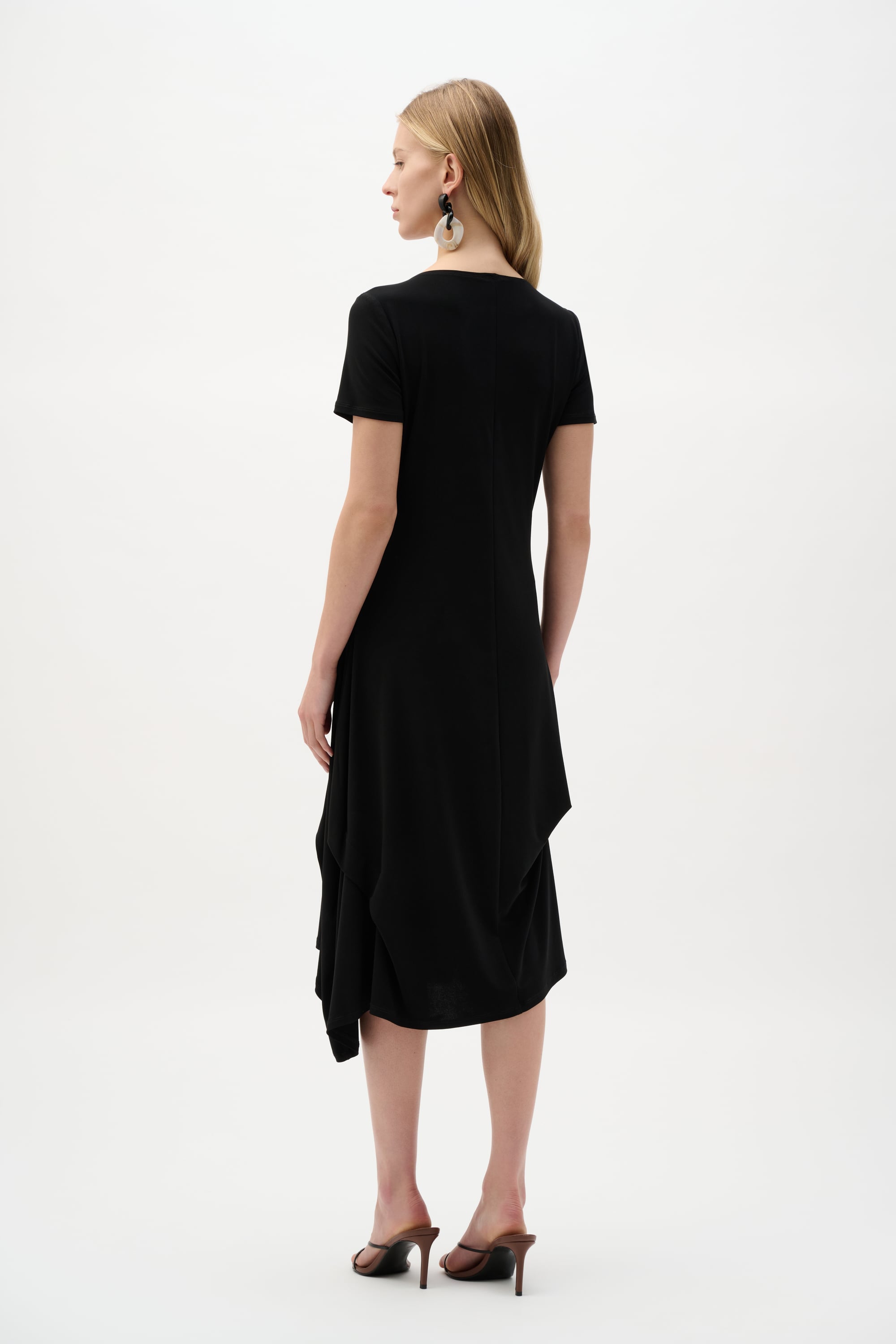 Silky Knit Trapeze Dress With Boat Neck