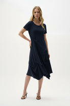 Silky Knit Trapeze Dress With Boat Neck
