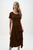 Silky Knit Trapeze Dress With Boat Neck