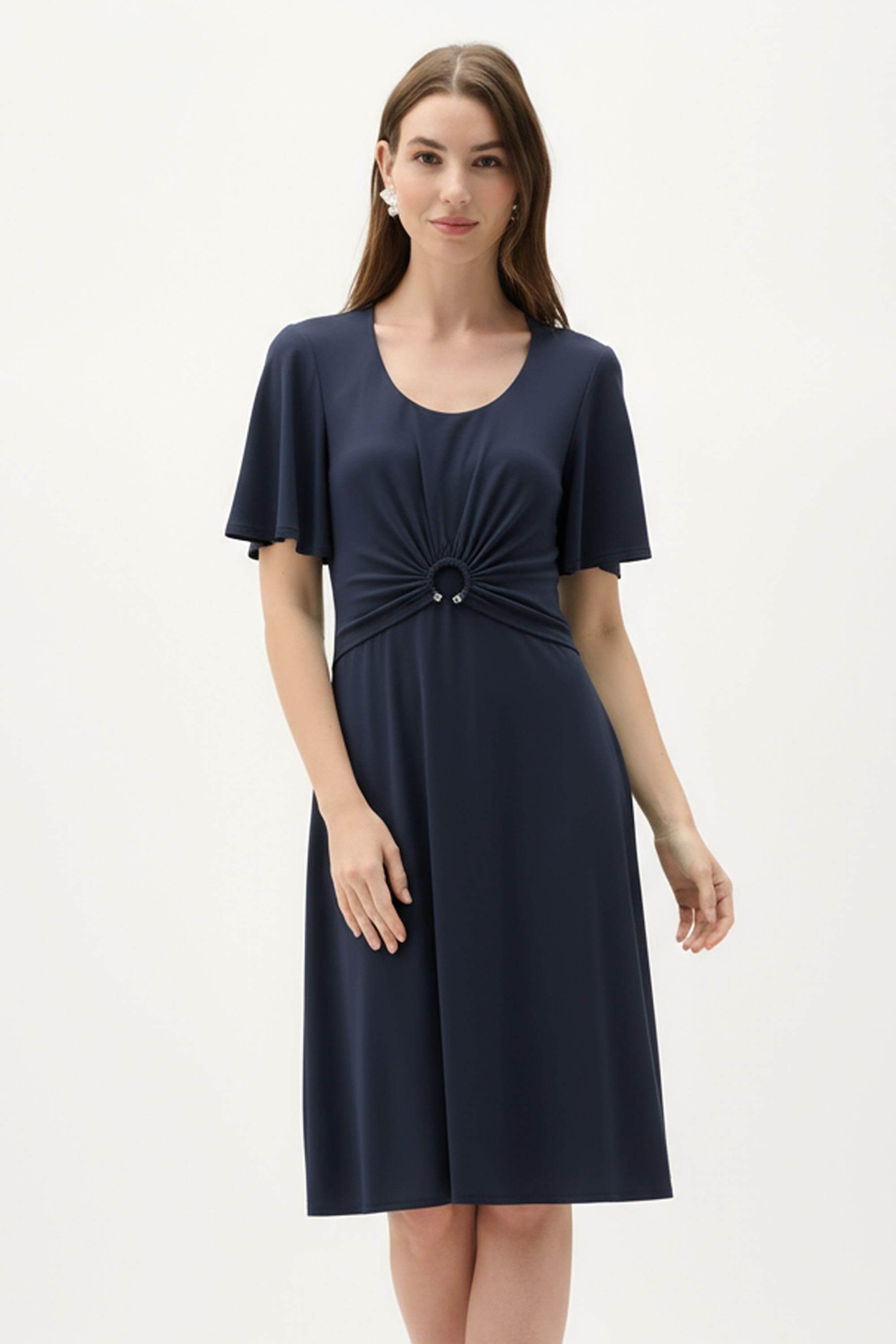 Silky Knit Fit And Flare Dress With Bell Sleeves