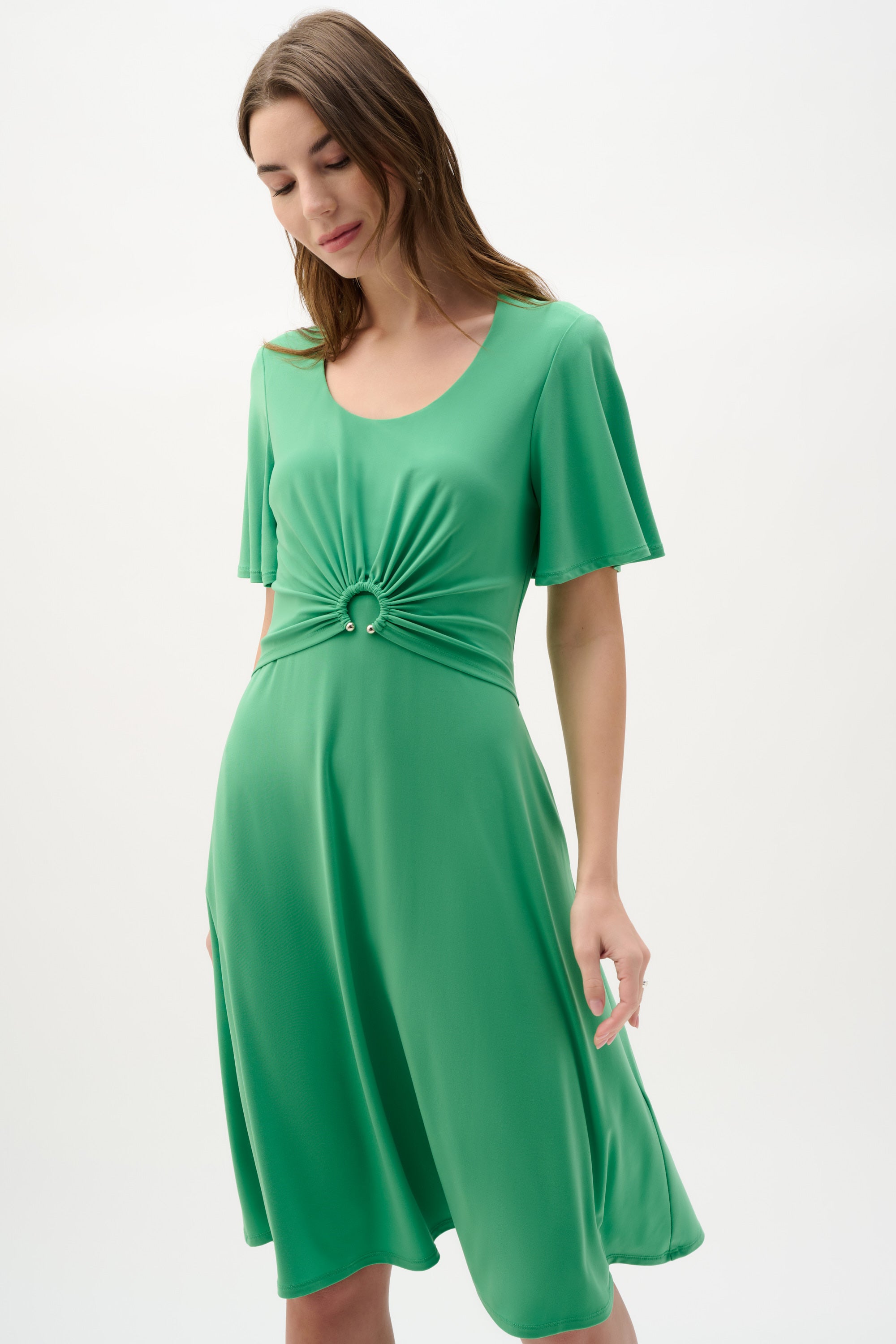 Silky Knit Fit And Flare Dress With Bell Sleeves