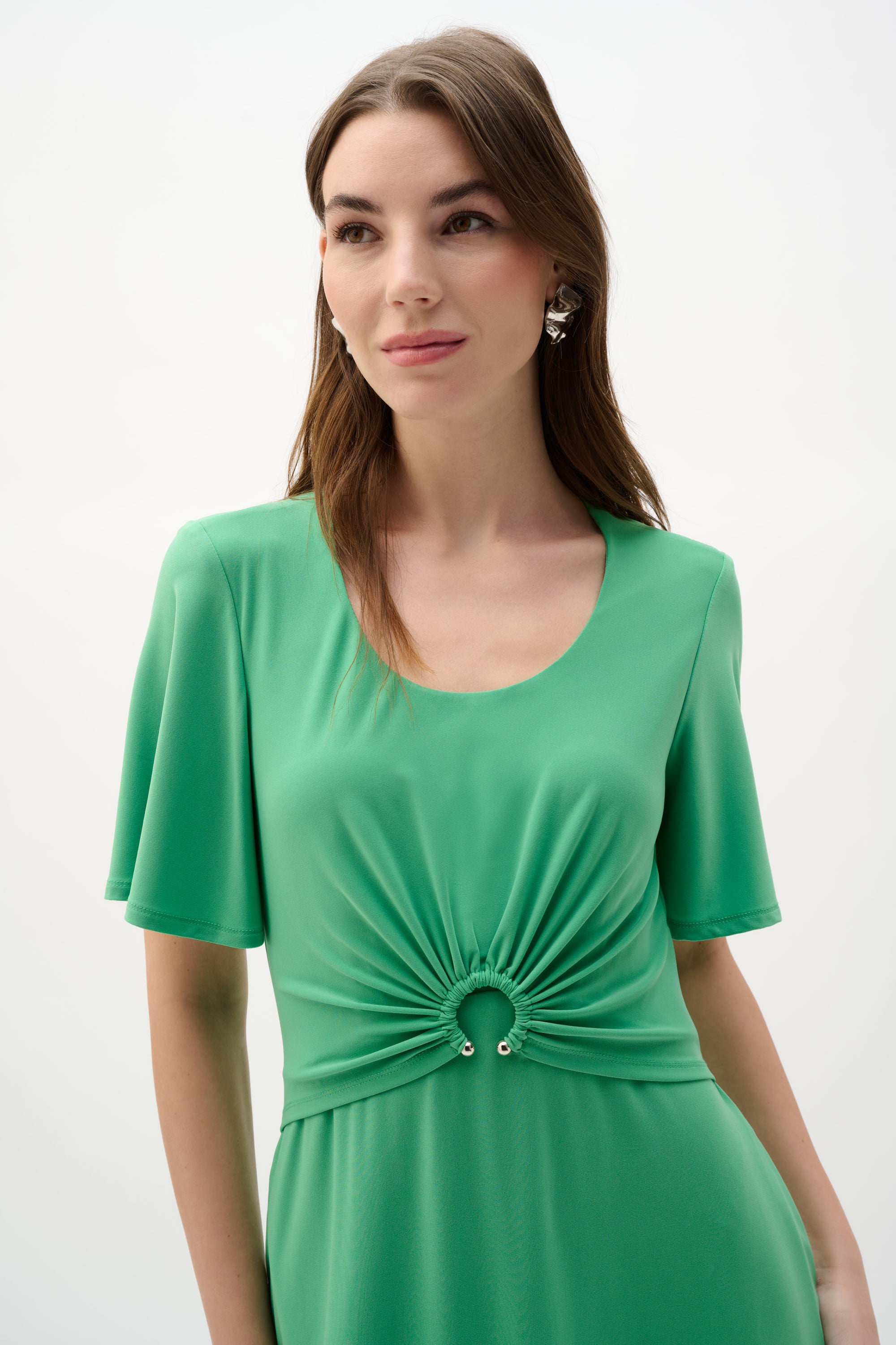 Silky Knit Fit And Flare Dress With Bell Sleeves