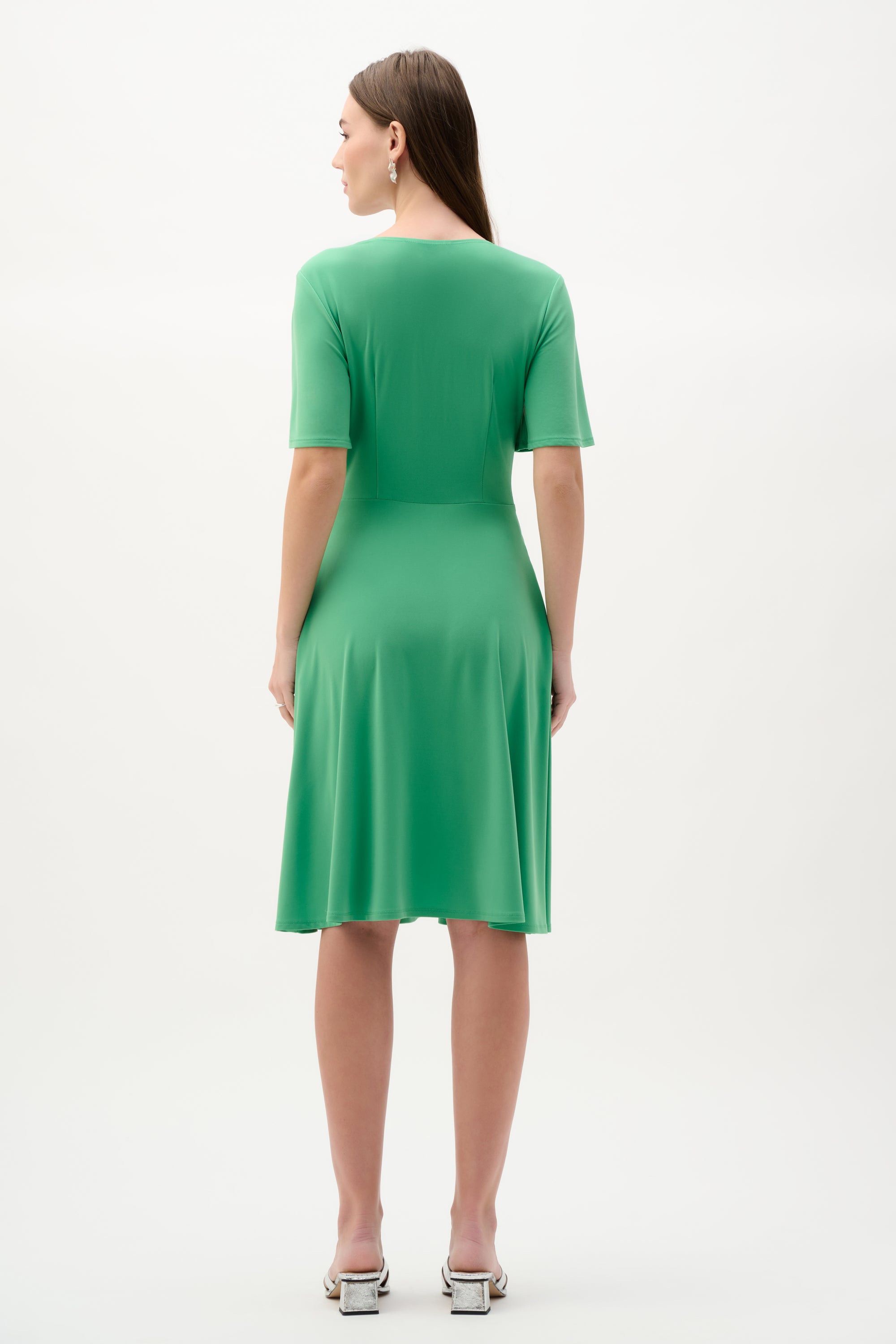 Silky Knit Fit And Flare Dress With Bell Sleeves