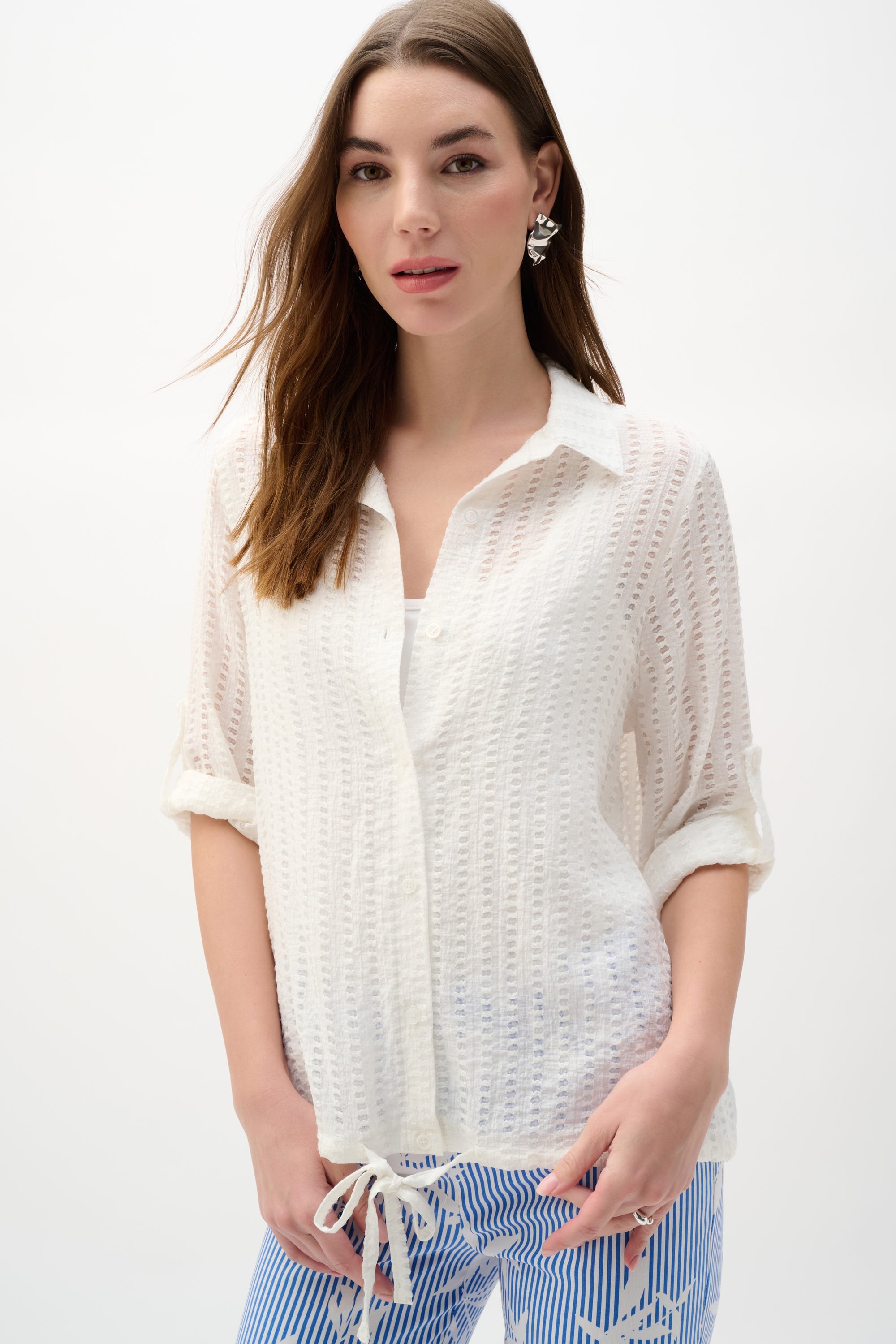 Woven Novelty Cocoon Blouse With Drawstring Hem