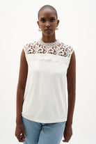 Jersey And Guipure Lace Fitted Top