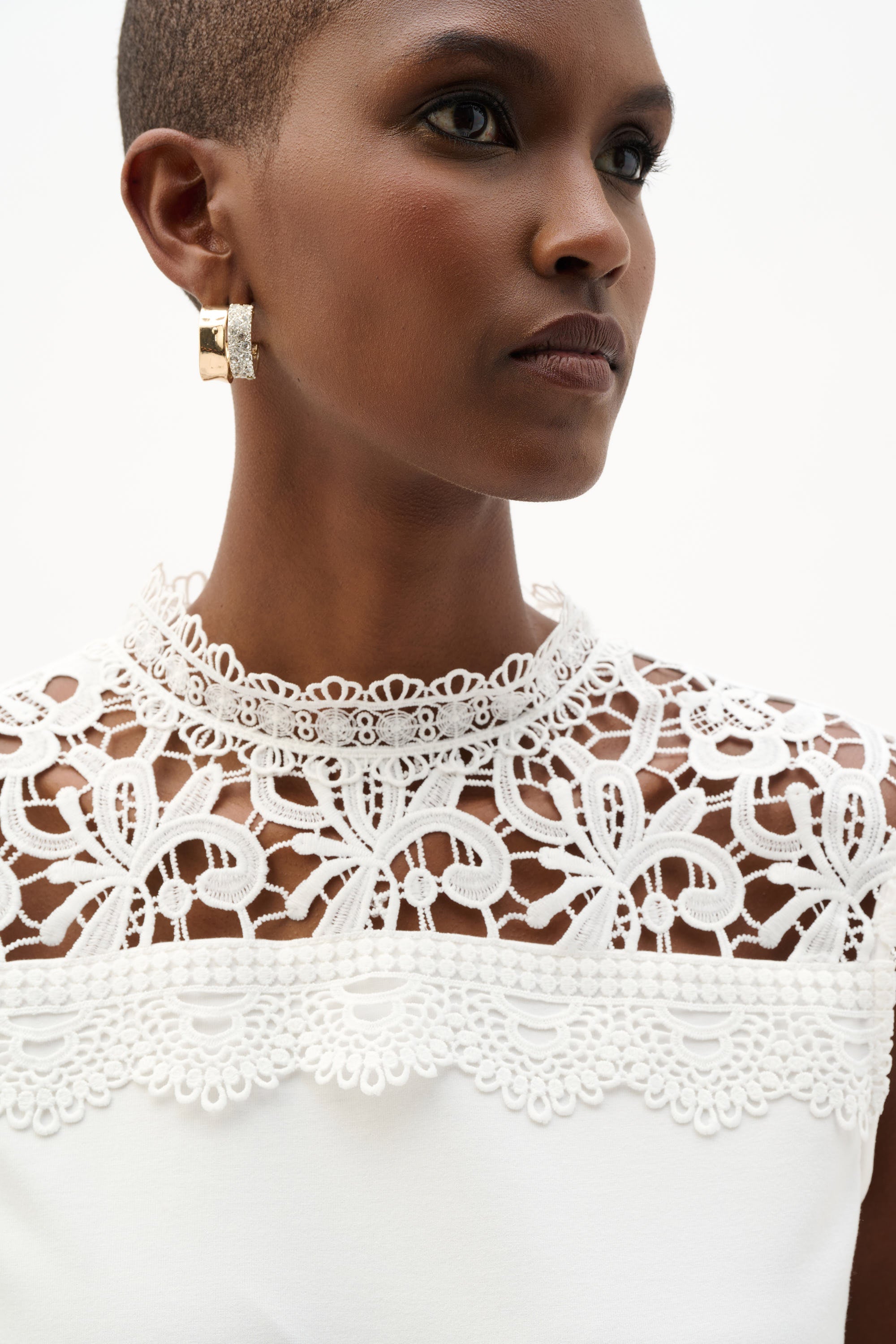Jersey And Guipure Lace Fitted Top