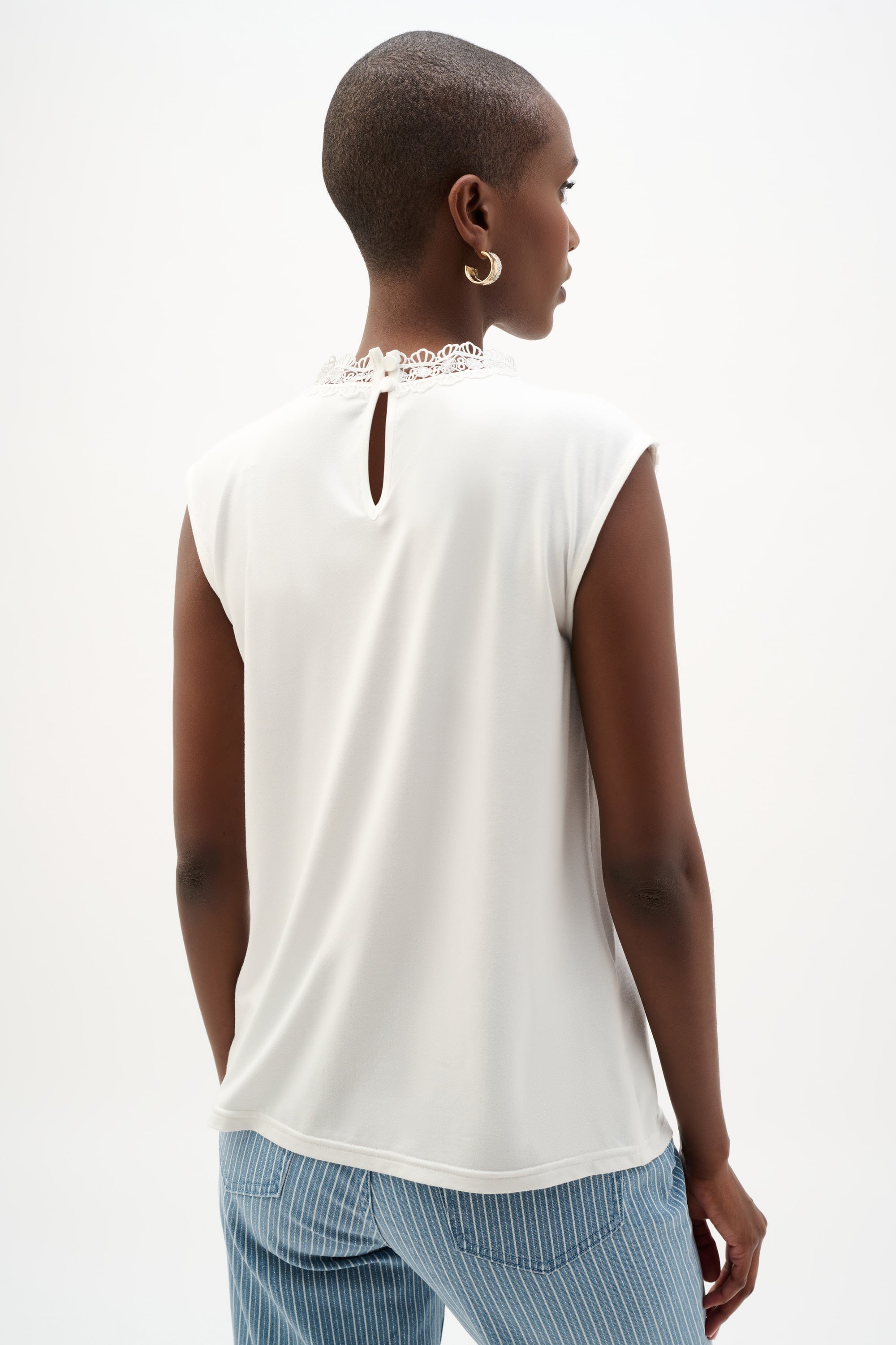 Jersey And Guipure Lace Fitted Top