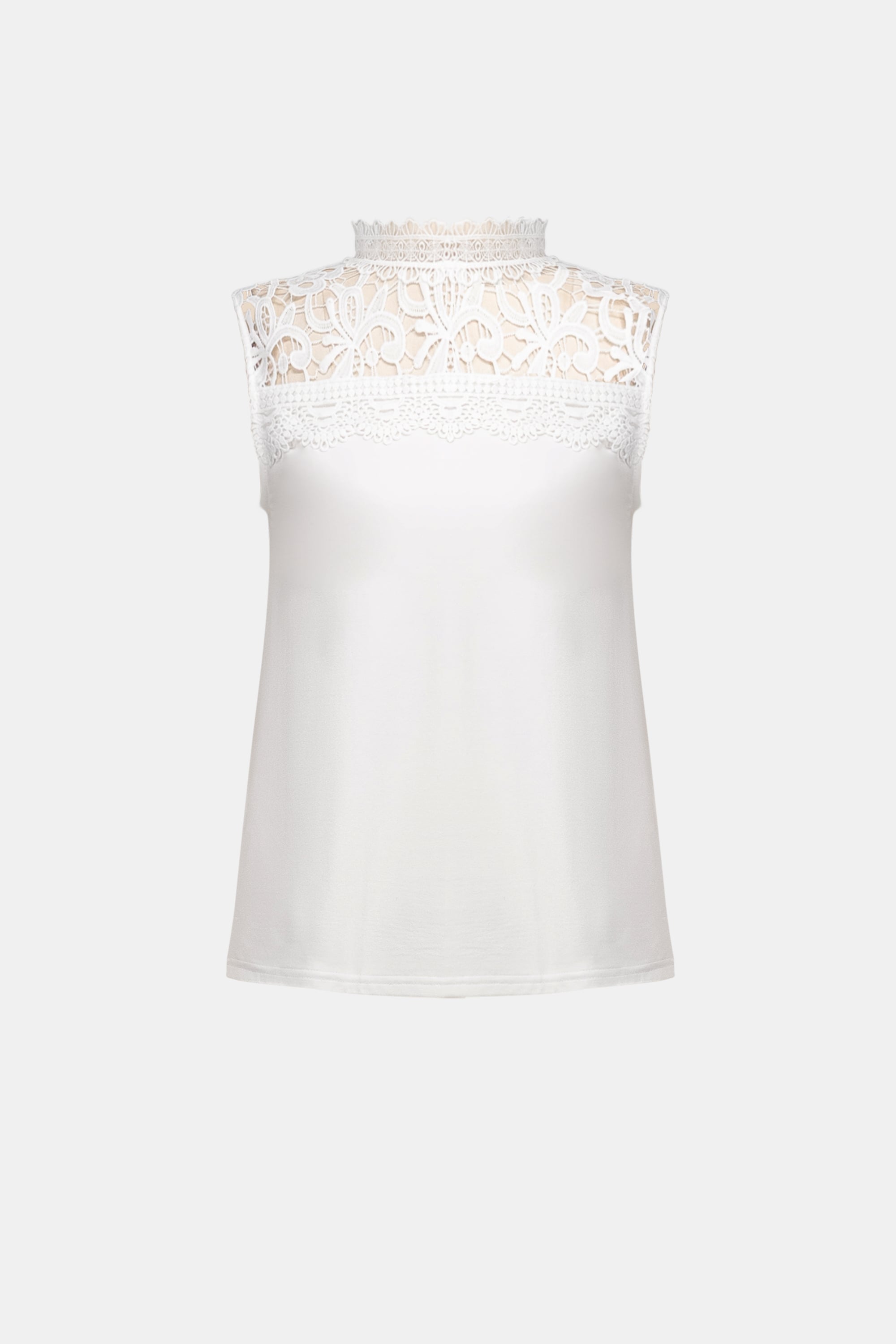 Jersey And Guipure Lace Fitted Top