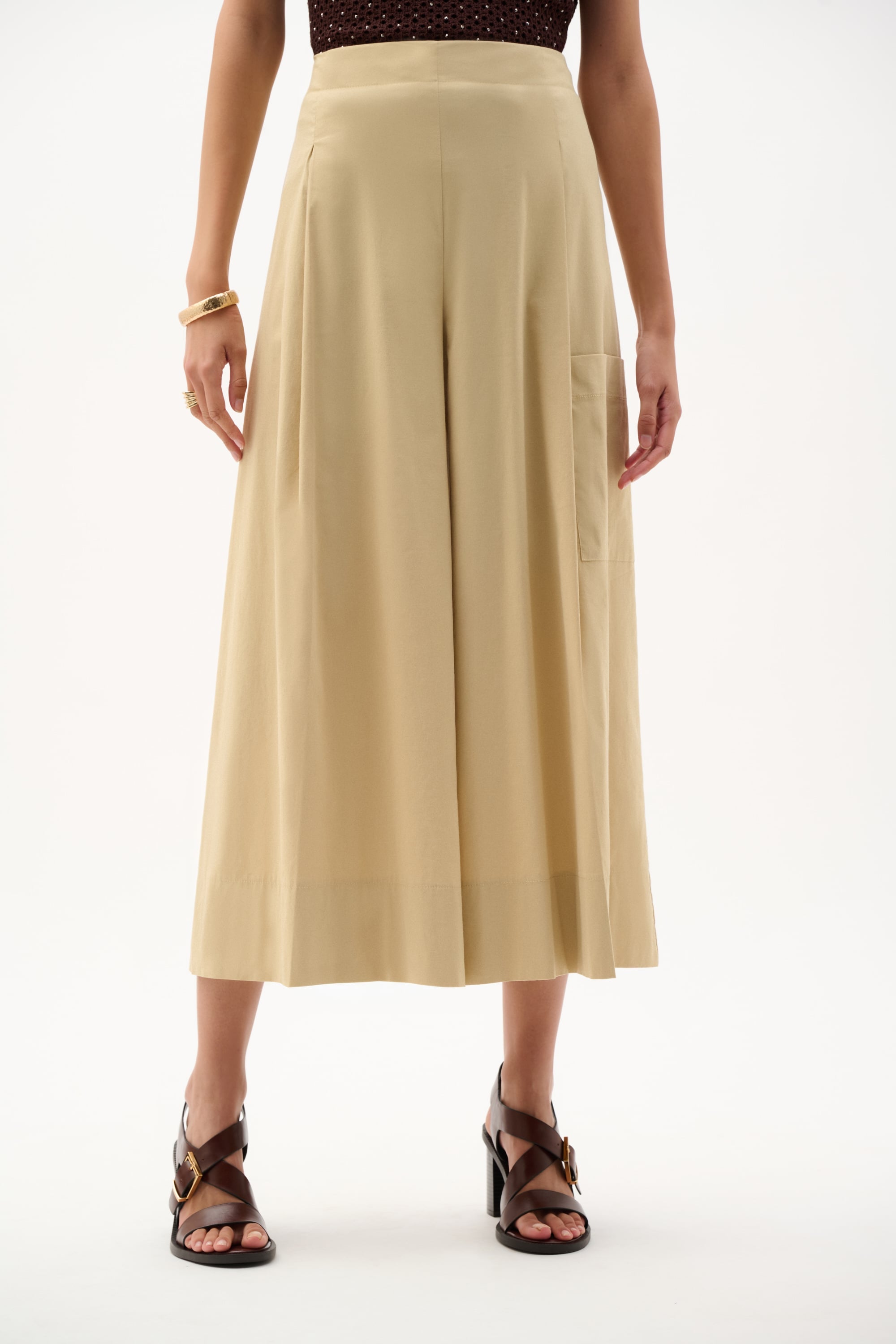 Stretch Poplin Pull-On Culotte Pants