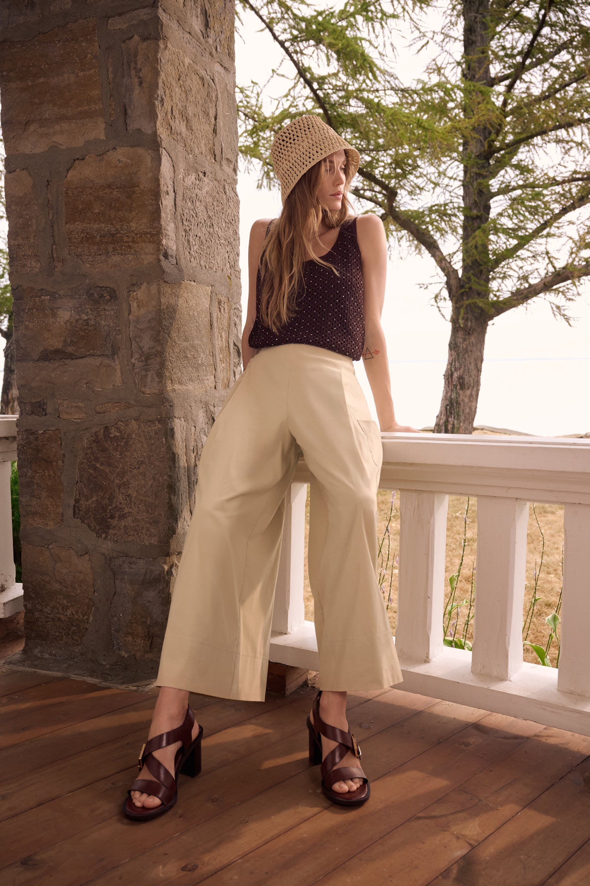 Stretch Poplin Pull-On Culotte Pants