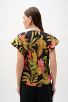 Satin Tropical Print Top With Butterfly Sleeves
