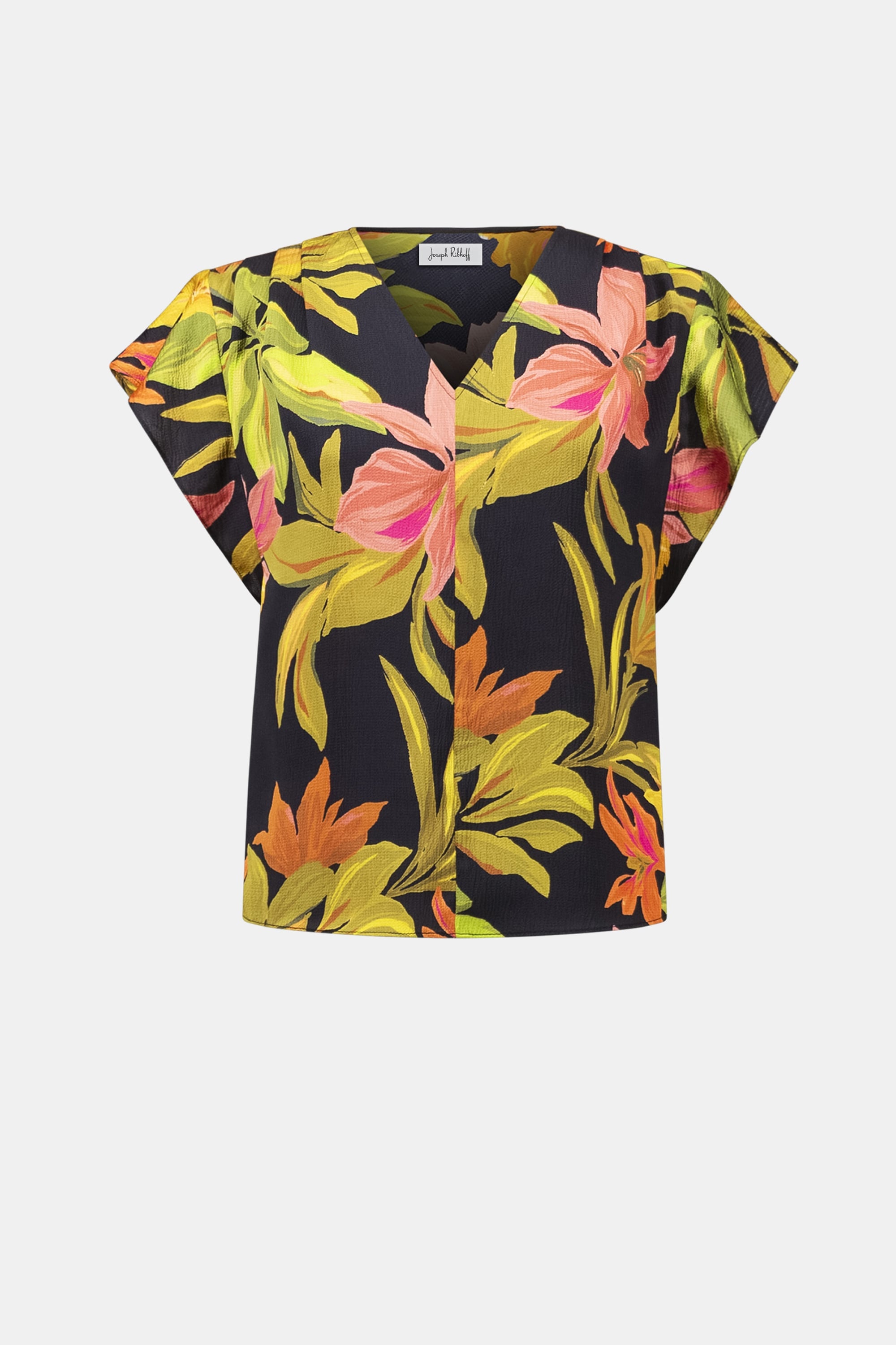 Satin Tropical Print Top With Butterfly Sleeves