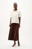 Novelty Abstract Print Boxy Top With Cowl Collar