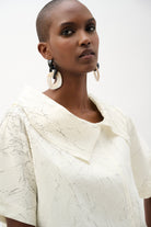 Novelty Abstract Print Boxy Top With Cowl Collar