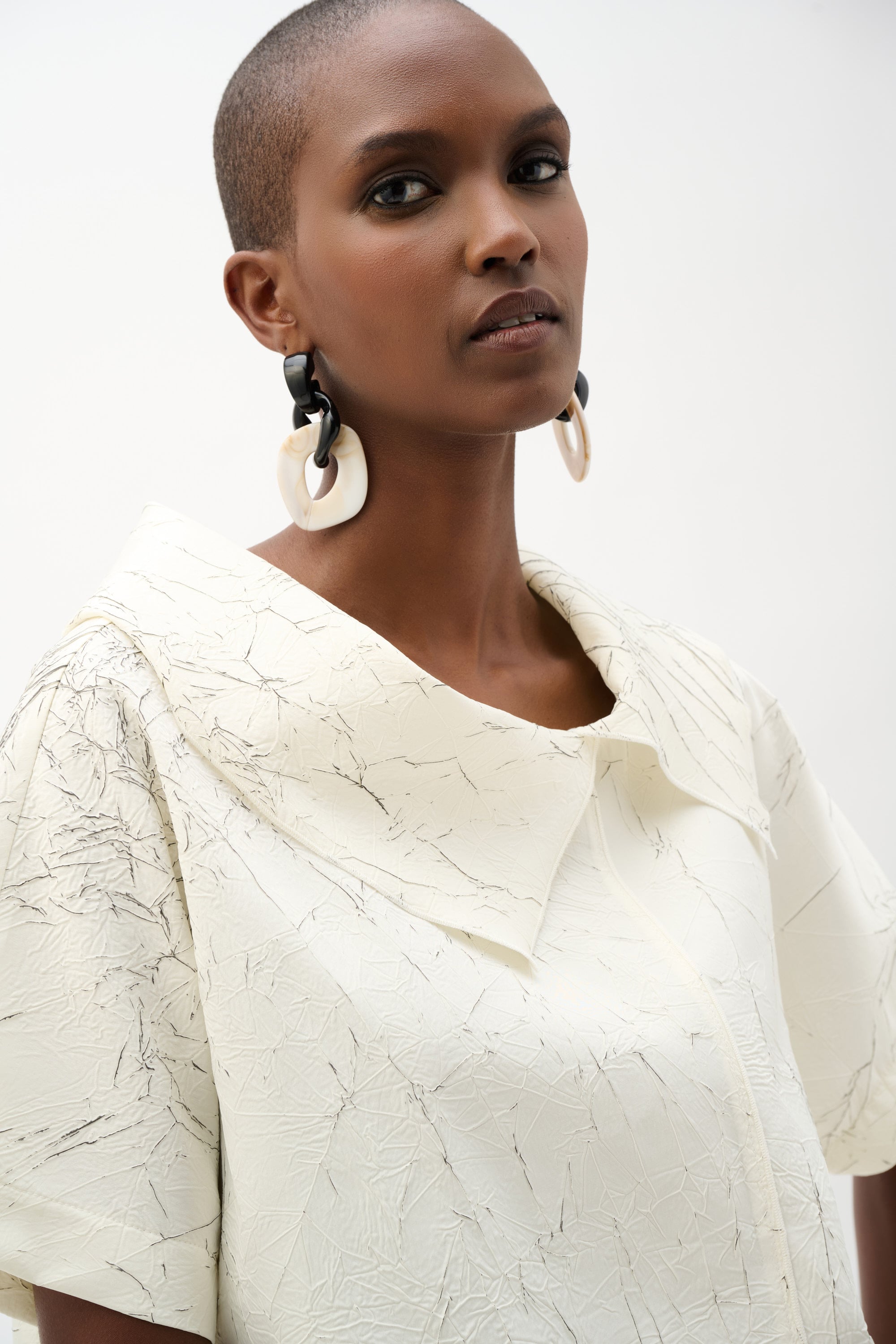 Novelty Abstract Print Boxy Top With Cowl Collar