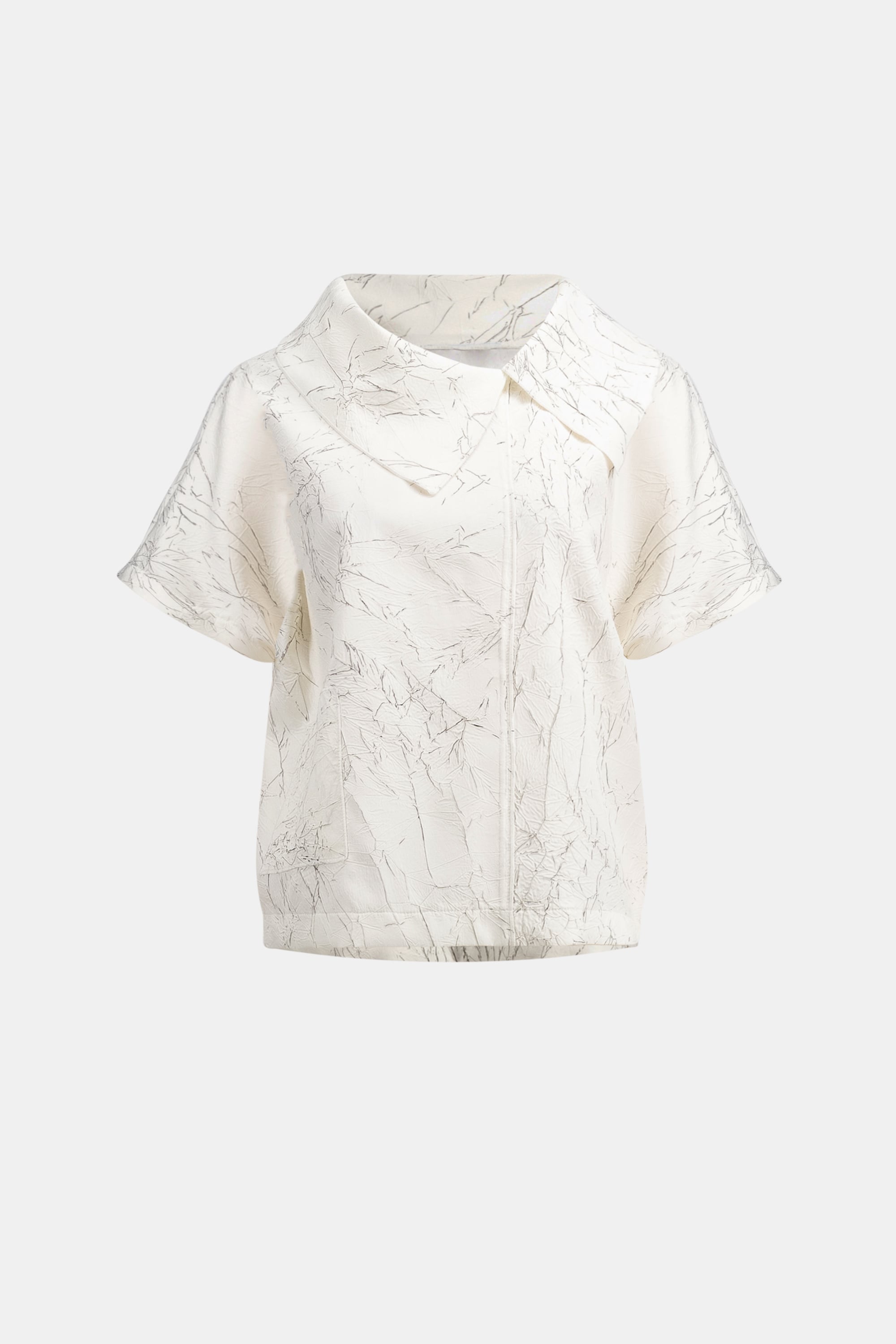 Novelty Abstract Print Boxy Top With Cowl Collar