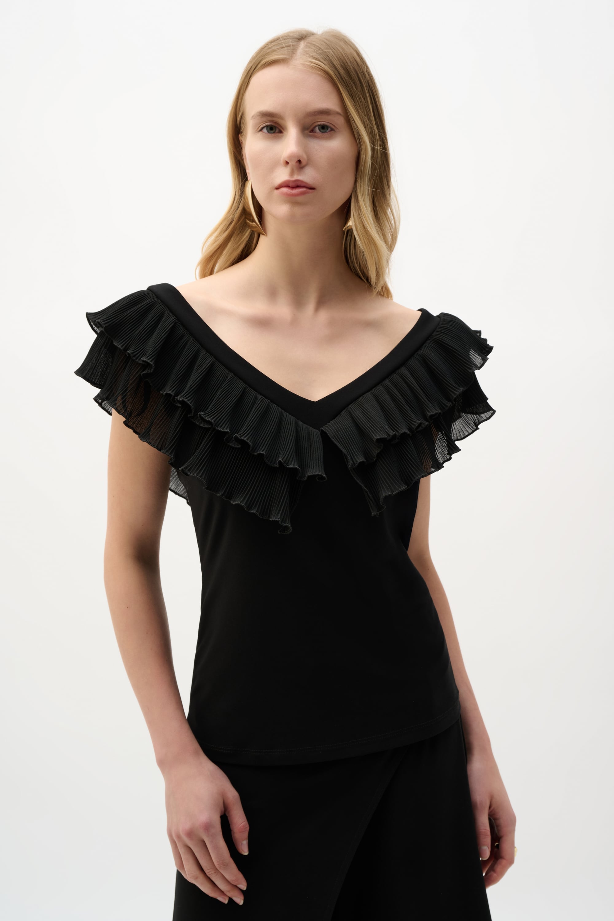 Silky Knit And Georgette Fitted Top With Pleats