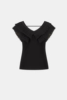 Silky Knit And Georgette Fitted Top With Pleats