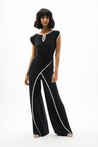 Silky Knit Culotte Jumpsuit With Draped Bodice