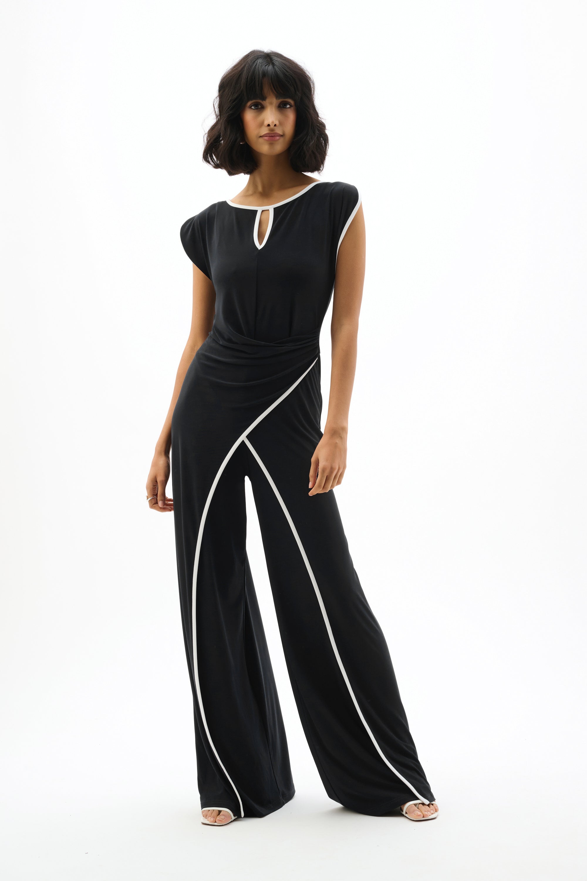 Silky Knit Culotte Jumpsuit With Draped Bodice