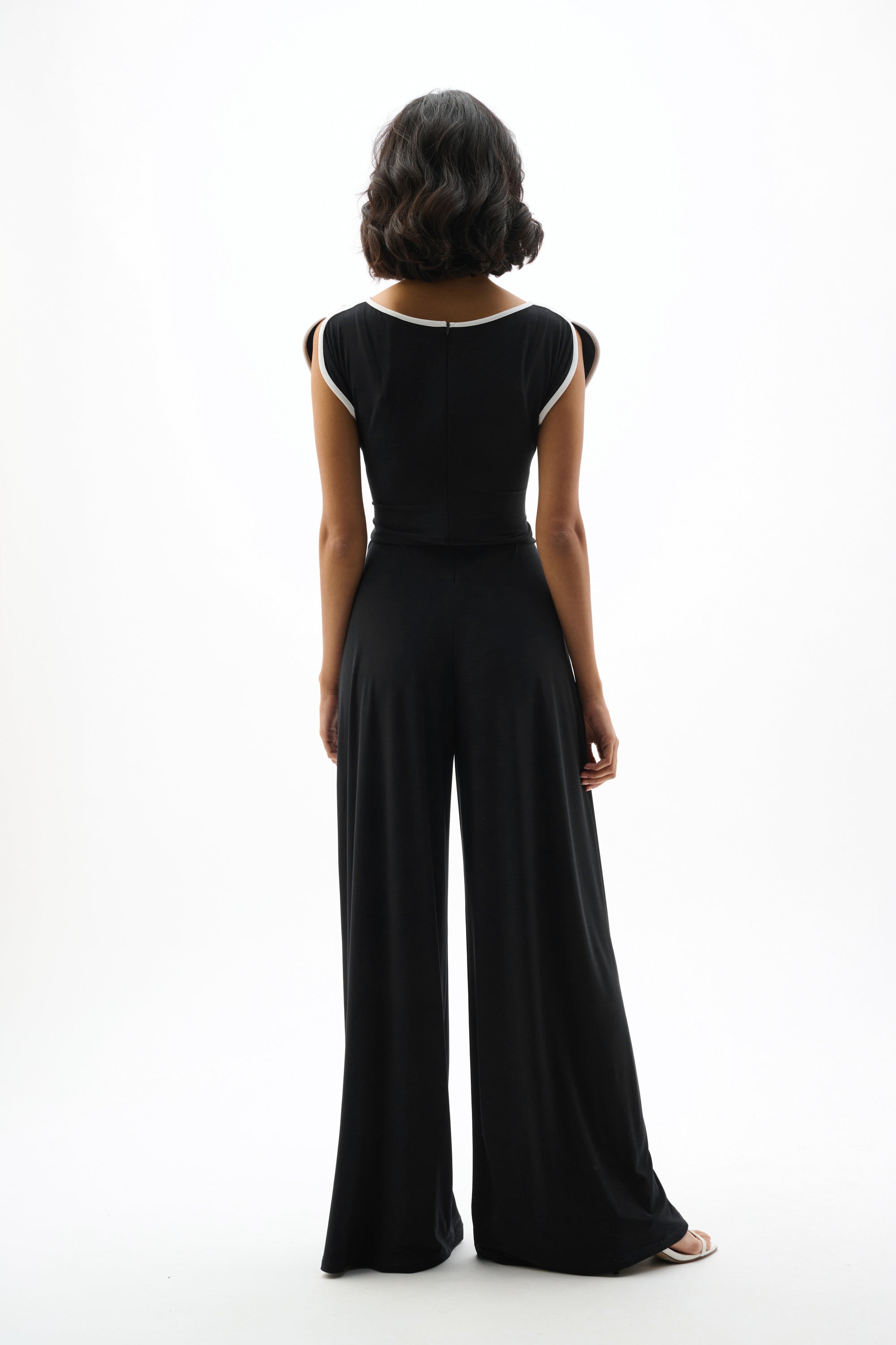 Silky Knit Culotte Jumpsuit With Draped Bodice