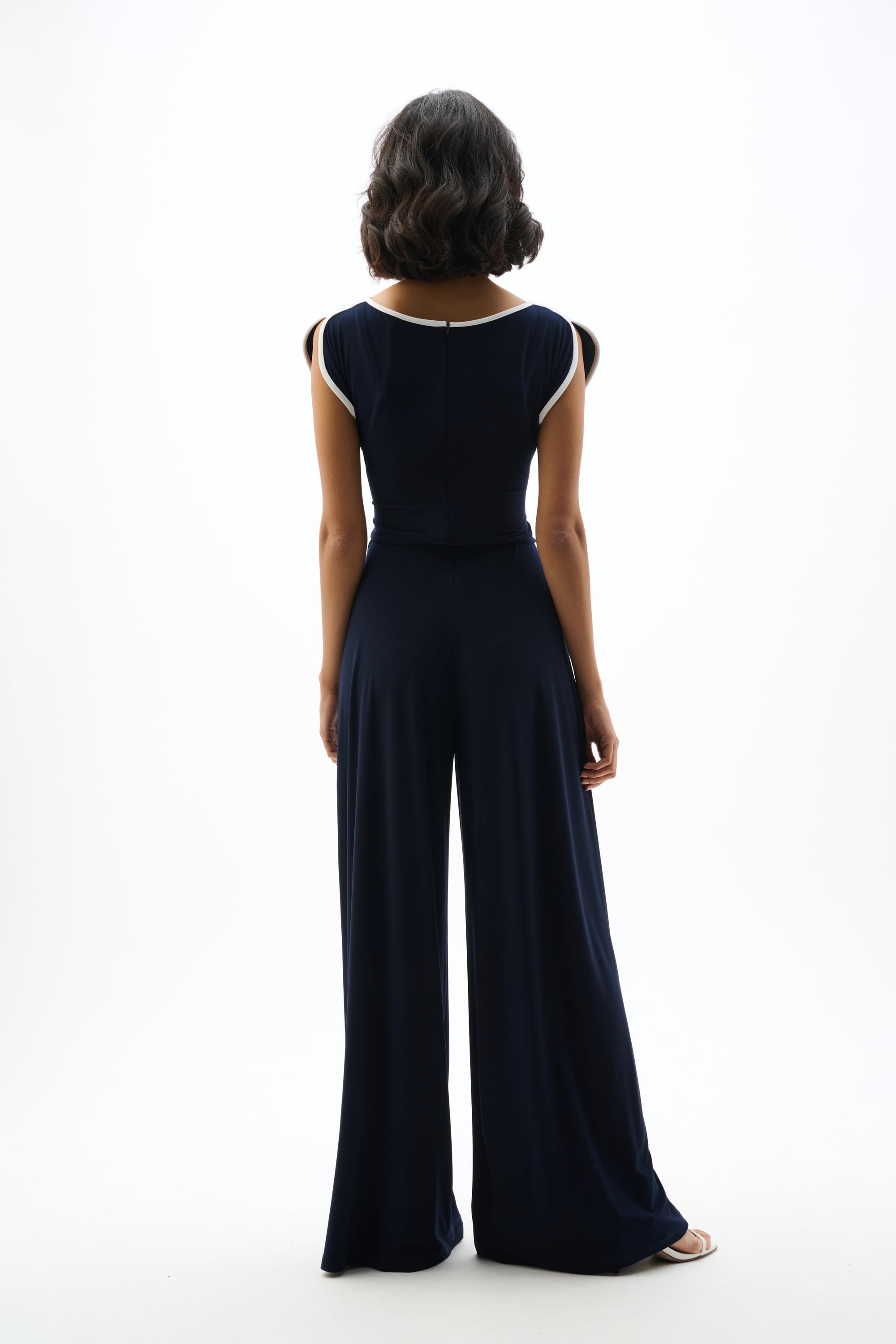 Silky Knit Culotte Jumpsuit With Draped Bodice