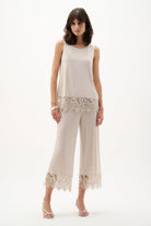 Silky Knit Culotte Pants With Guipure Lace Hem