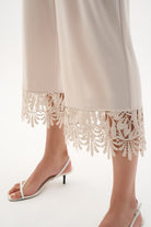 Silky Knit Culotte Pants With Guipure Lace Hem