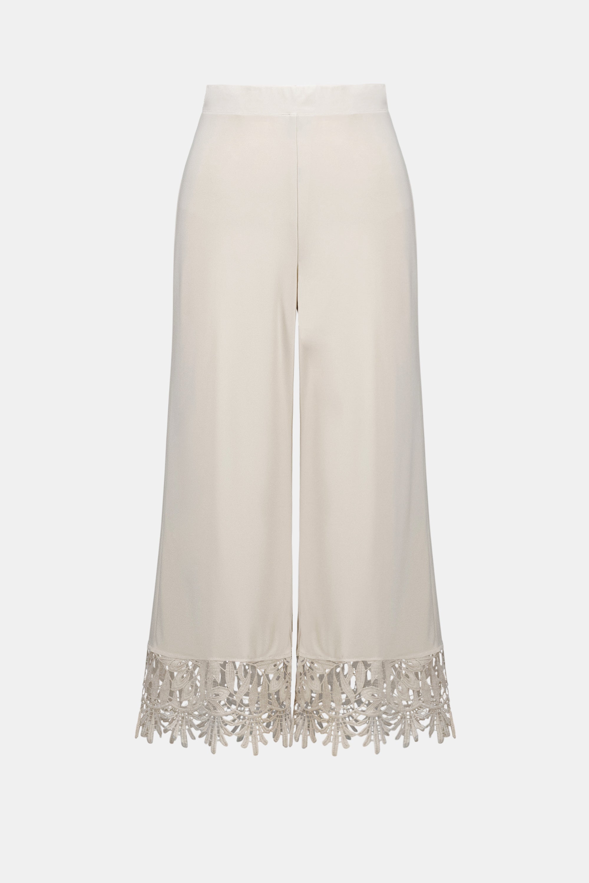 Silky Knit Culotte Pants With Guipure Lace Hem