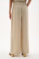 Woven Stripe Wide Leg Pull-On Pants