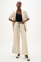 Woven Linen Wide Leg Pull-On Pants With Side Stripe