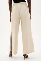Woven Linen Wide Leg Pull-On Pants With Side Stripe