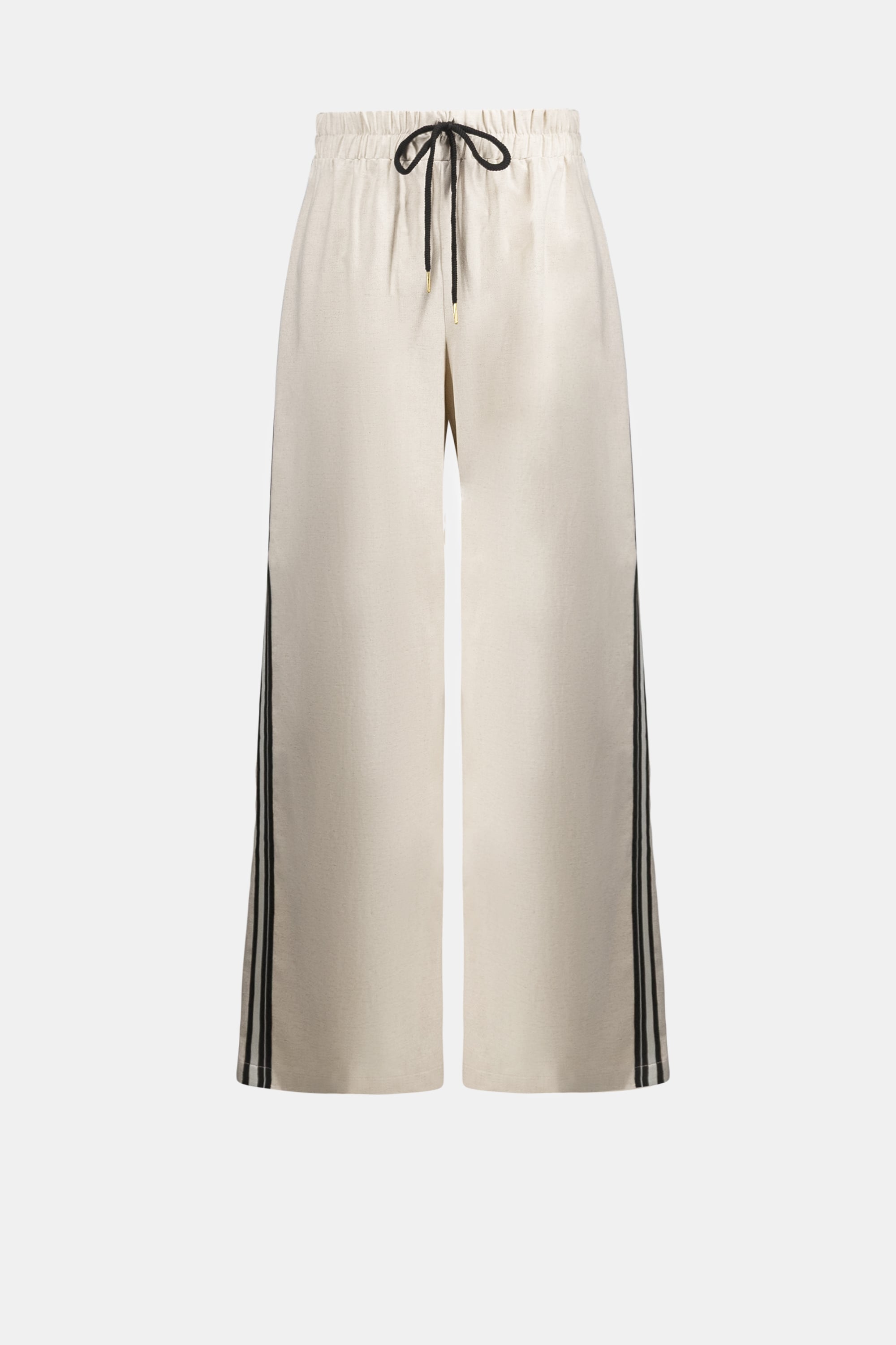 Woven Linen Wide Leg Pull-On Pants With Side Stripe
