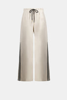 Woven Linen Wide Leg Pull-On Pants With Side Stripe