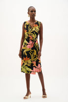 Silky Knit Tropical Print Wrap Dress