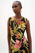 Silky Knit Tropical Print Wrap Dress