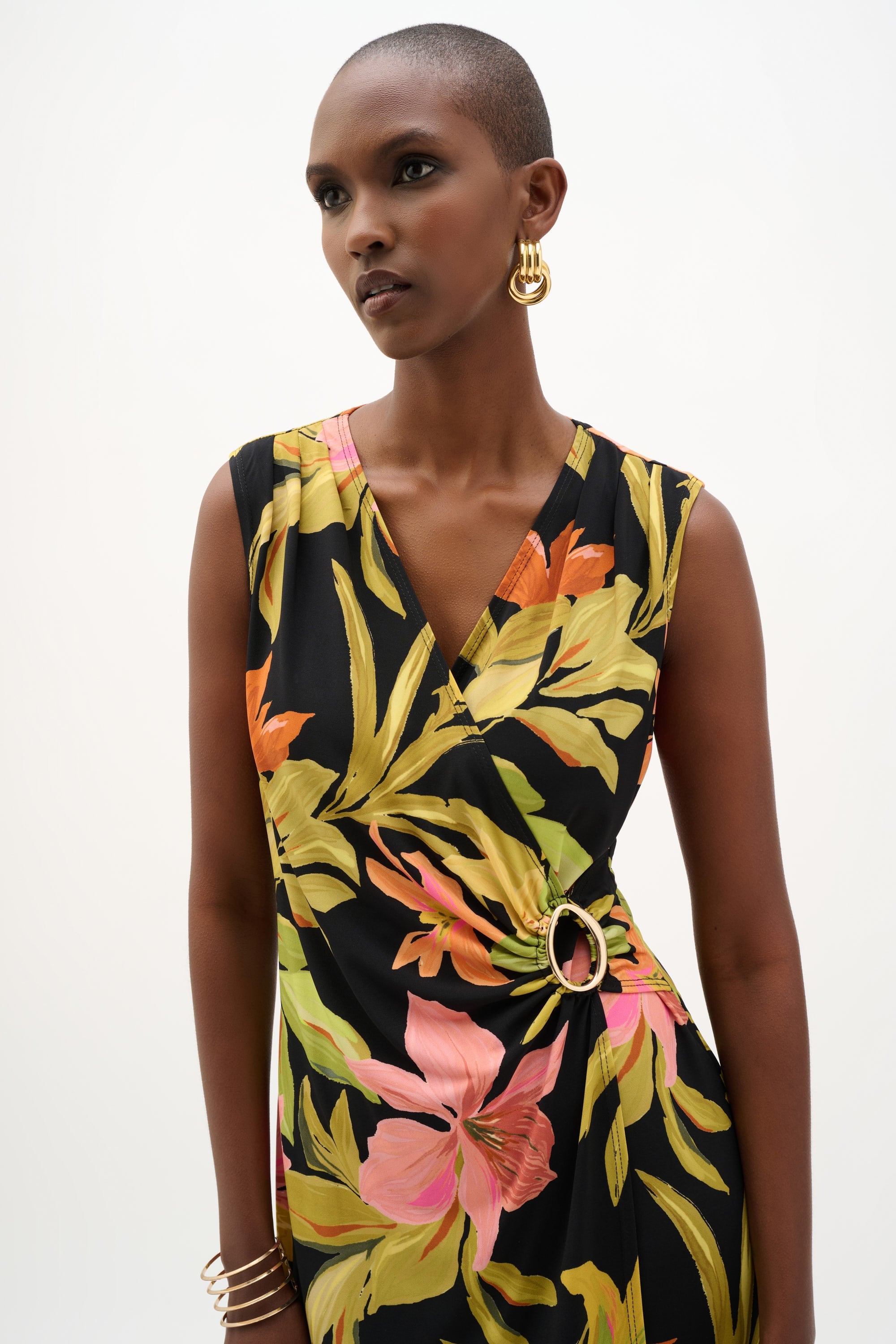 Silky Knit Tropical Print Wrap Dress