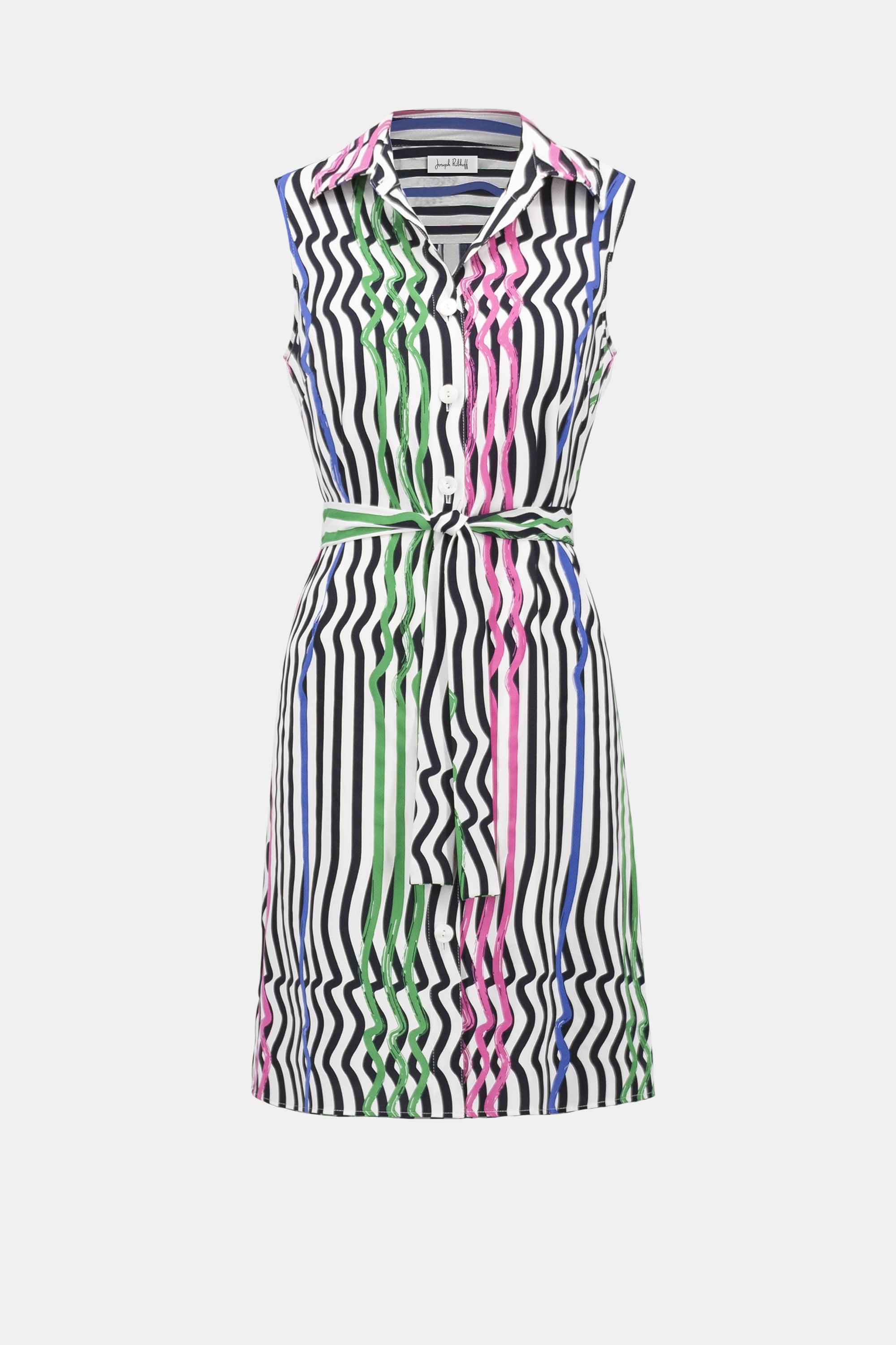 Woven Stripe Print Straight Dress With Waist Sash