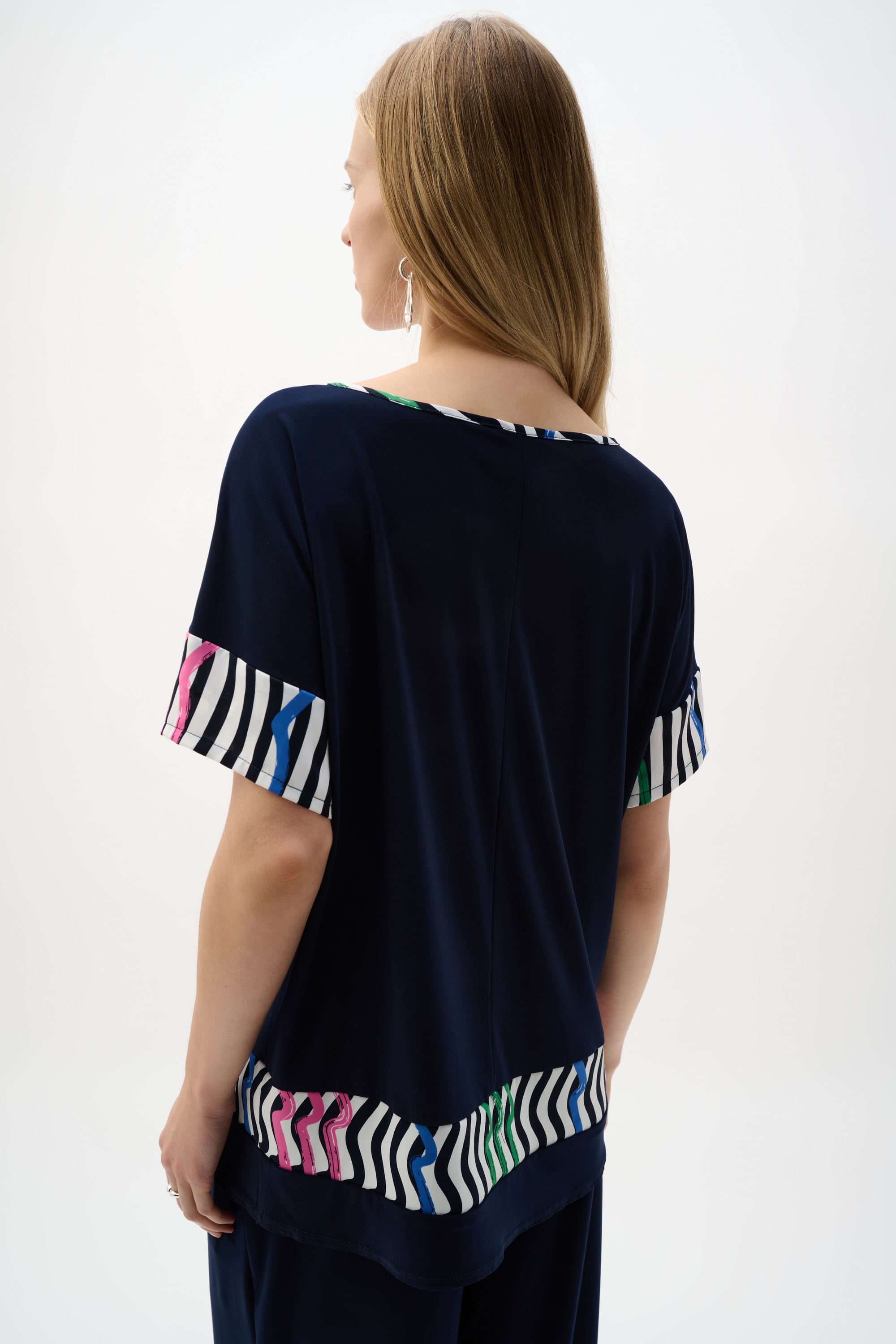 SIlky Knit And Woven Stripe Print Boxy Top