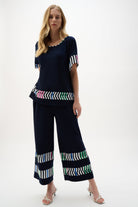 Silky Knit And Woven Stripe Print Culotte Pants