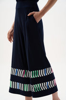 Silky Knit And Woven Stripe Print Culotte Pants