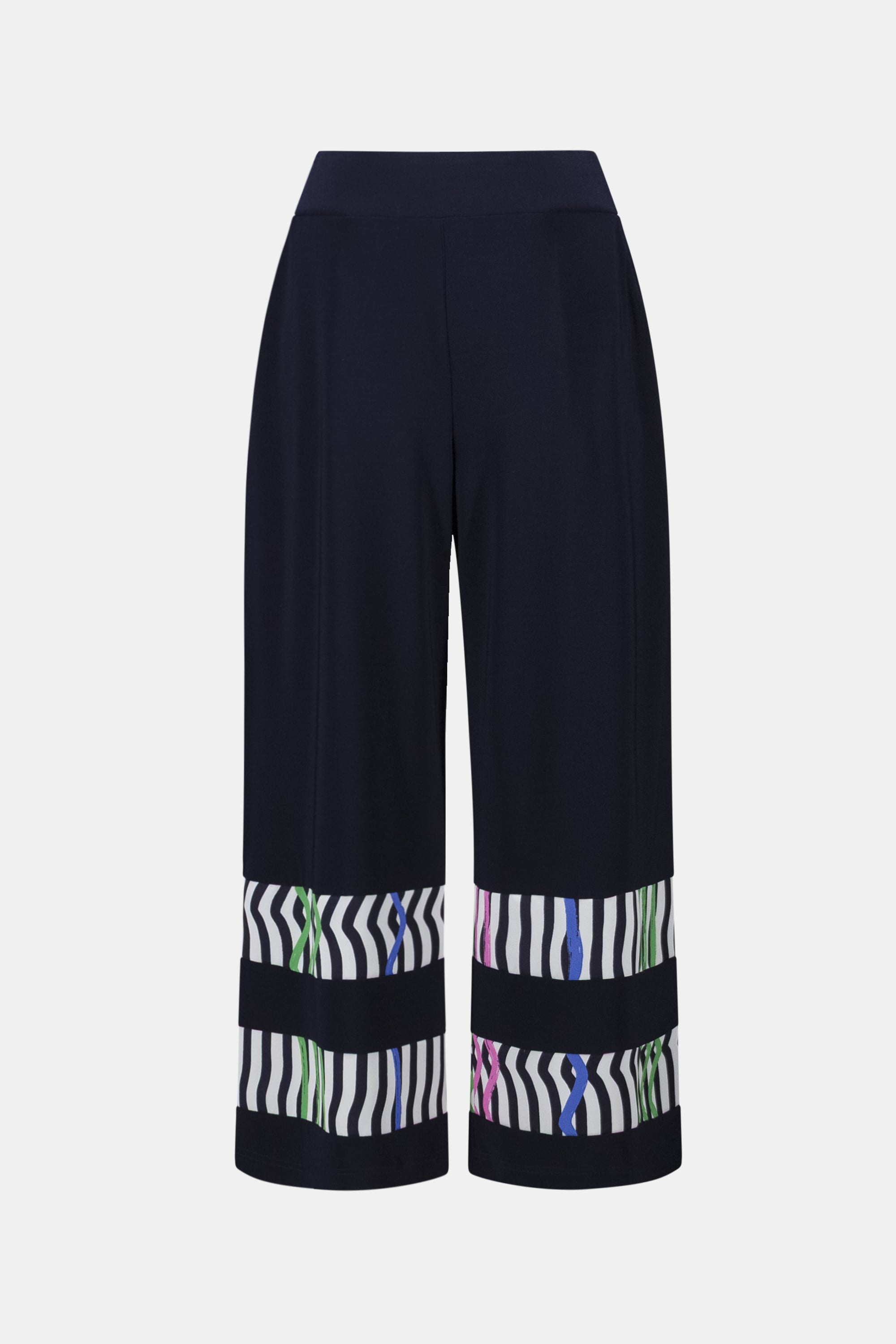 Silky Knit And Woven Stripe Print Culotte Pants