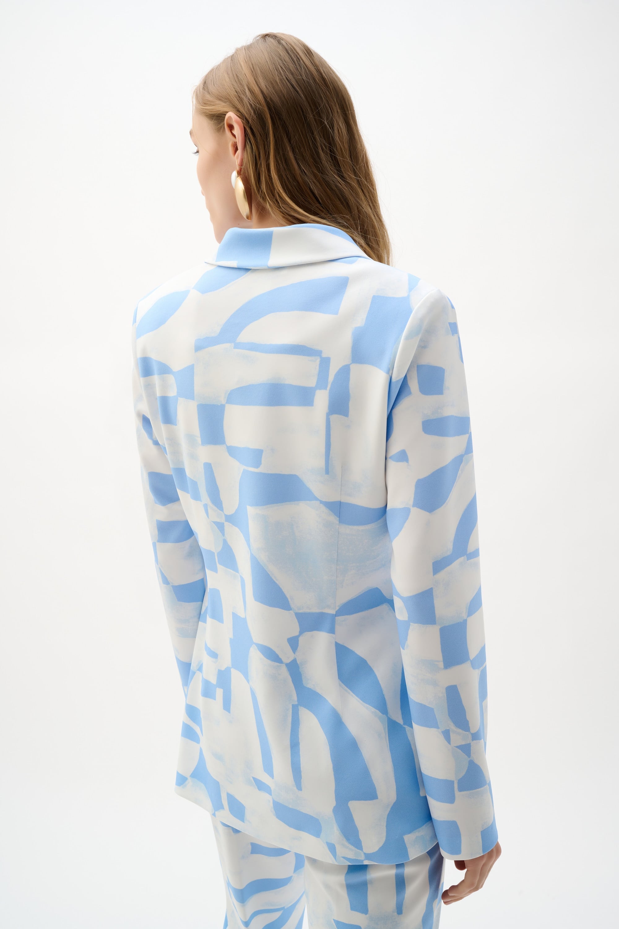 Silky Knit Geometric Print Straight Blazer