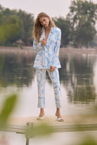Silky Knit Geometric Print Straight Blazer