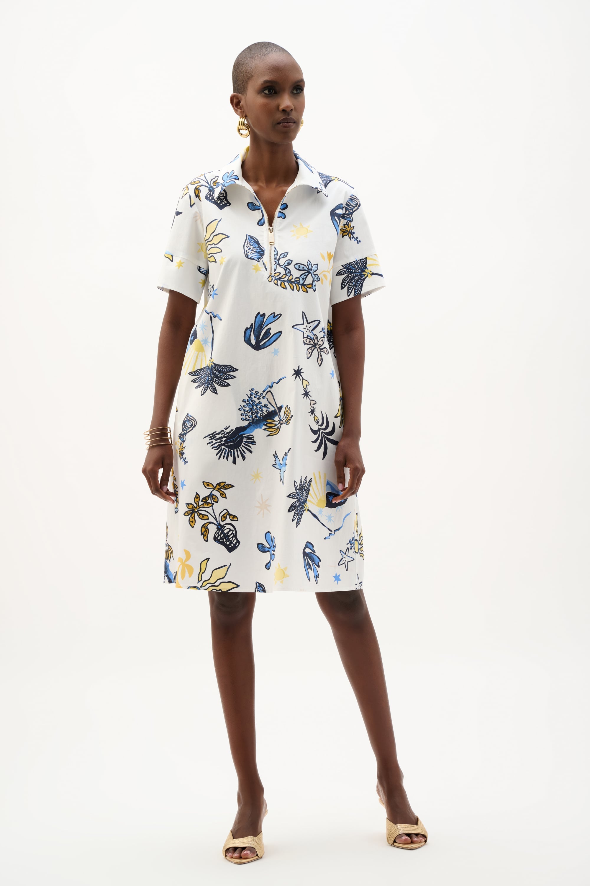 Stretch Cotton Tropical Print A-Line Dress